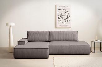 HOME AFFAIRE Ecksofa »SHERWOOD, Schlafsofa in L-Form offen (275cm), Cord, Leinenoptik« Schlaffunktion und Bettkasten, Kedernaht, hoher Sitz- & Liegekomfort
