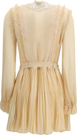 Self Portrait Womens Pleated Georgette Mini Dress Tan Viscose; Polyester