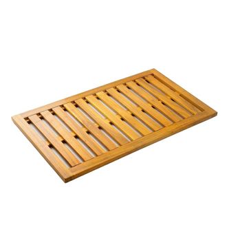 OUTSUNNY Alfombrilla ba&ntilde;o exterior 91x51x2.2 cm madera natural