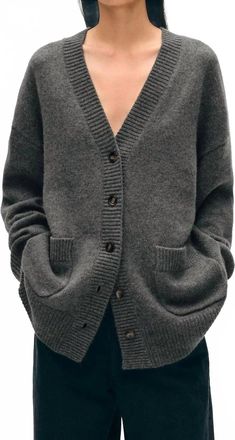 White + Warren Cashmere Luxe Pocket Cardigan In Graphite