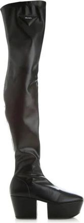 Prada Calfskin Overknee Laarzen - Dames - Over de knie laarzen - Zwart - 36 EU - Leer - Schoenen