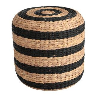 Jonathan Y Designs Aimee 15.7 Modern Minimalist Two-Tone Hand-Woven Hyacinth Stool in Black/natural (Stripes) at Nordstrom