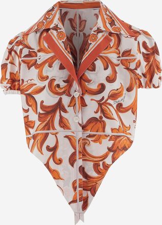 Dolce & Gabbana Camicia Dolce & Gabbana In Popeline Di Cotone Con Stampa Maioliche