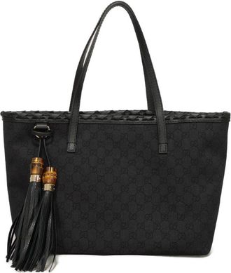 Gucci Black Denim Leather Shoulder Bag Tote Bag (Pre-Owned)