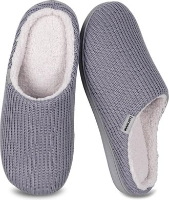 Garonne Womens Slippers with Memory Foam and Wool-Like Lining Womens Slippers for Bedroom Indoor/Outdoor, lightgrey, 2.5/3 UK