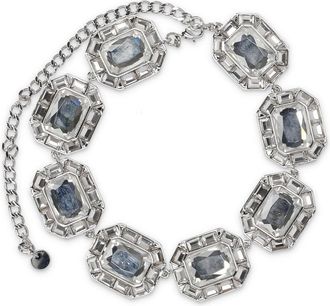 Self Portrait Geometric Silver Necklace With Rectangular Crystal Accents