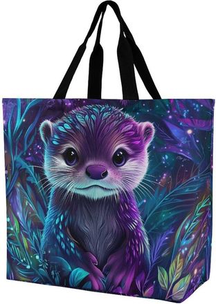 Generic Otter In Forests Reusable Shopping Bags One Shoulder Grocery Tote Bag Waterproof Big Purse for Work Travel