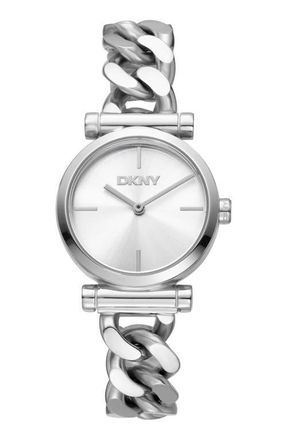DKNY Curb Chain Link Bracelet Watch, 28mm in Silver at Nordstrom
