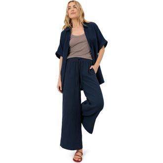 Pact Organic Cotton Coastal Double Gauze Relaxed Shirt in Navy at Nordstrom, Size Xx-Large