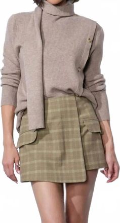Greylin Acacia Scarf Neck Asymmetric Button Up Sweater In Almond