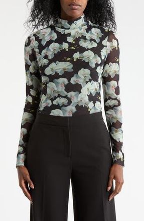 Ted Baker Mock Neck Long Sleeve Mesh Top in Rich Black at Nordstrom Rack, Size X-Small