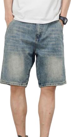 Generic Mens Heavyweight Jean Shorts Male Casual Loose Zipper Denim Short Summer Classic Straight Cargo Short Jeans (34,Blue2)