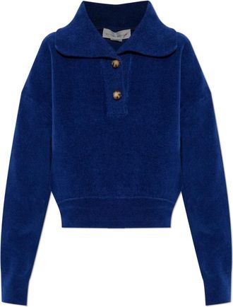 Victoria Beckham Polo met lange mouwen - Dames - V-hals truien - Blauw - M - Katoen - Truien & Vesten