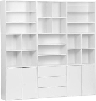 Sweeek Sweeek - Bookshelf Kit, White Wood Decor - 9 Elements, 100% Modular, l 210 x w 35 x h 210 cm - Kompo
