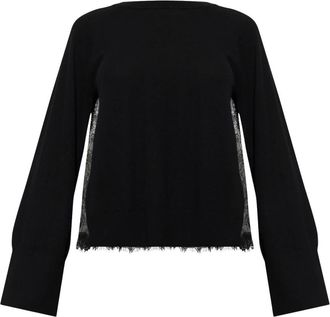 Blumarine Top met kanten details - Dames - Ronde hals truien - Zwart - XS - Wol - Truien & Vesten