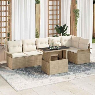 vidaXL Vidaxl - Conjunto De Sof&aacute; De Jard&iacute;n Con Coj&iacute;n 7 Pcs Beige Polirat&aacute;n