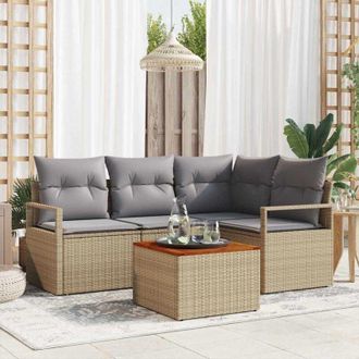 vidaXL Vidaxl - Conjunto De Sof&aacute; De Jard&iacute;n 5 Pcs Beige, Gris Claro
