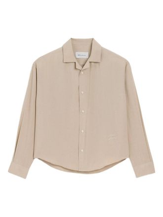 Ami Long Sleeve Boxy Shirt With Camp Collar And Embroidered Ami Paris