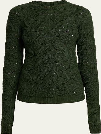 Etro Wool-Blend Pointelle Cable Knit Crewneck Sweater
