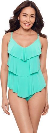 Aqua Green Triple Ruffle Tier Adjustable Tankini Swimsuit Top in Midori at Nordstrom, Size X-Large