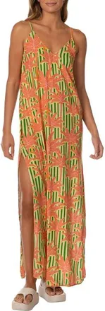 Maaji Blooming Stripes Debbie Cover-Up Maxi Dress in Open Green at Nordstrom, Size Medium