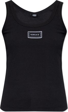 Versace Ribgebreide Stretch Katoenen Tanktop - Dames - Tops zonder mouwen - Zwart - M - Katoen - Tops