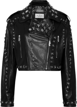 Philipp Plein Star stud-embellished Biker Jacket - Dames - Leren en Su&egrave;de Jassen - Zwart - M - Leer - Jassen