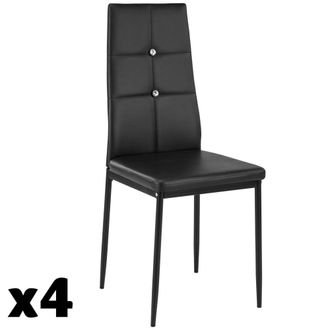TecTake 4 Sillas de comedor tapizadas, respaldo alto con brillantes negro