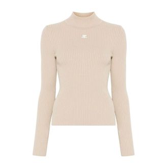 Courr&egrave;ges Turtlenecks, female, Beige, Size: XS Reedition Rib Knit Mockneck Sweater