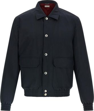 Brunello Cucinelli Blue Solid Shirt Collar Jacket