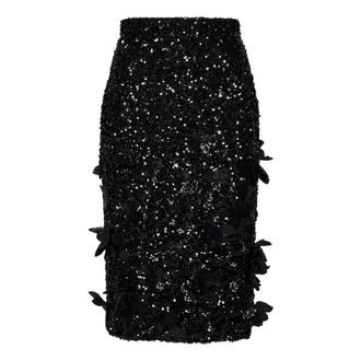 N&deg;21 Black Sequin Floral Appliqu&eacute; Skirt - female - N21 - Midi Skirts - Black - L - Skirts