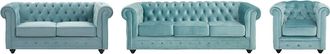 Vente-Unique Sof&aacute;s de 3 plazas, 2 plazas y sill&oacute;n de terciopelo azul pastel CHESTERFIELD