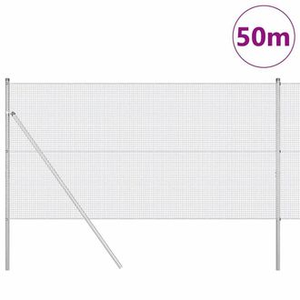 Berkfield Home Modern Welded Wire Fence with 13 Posts 1.4x50 m Galvanised Steel in Silver