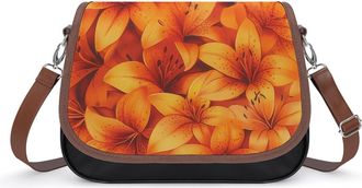 Generic Colourful Orange Tiger Lily Floral Womens Crossbody Bag Fashion Shoulder Handbags Message Tote Bag with Adjustable Strap