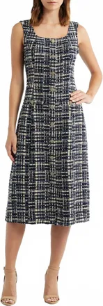 ZOE AND CLAIRE Tweed Fit & Flare Midi Dress In Navy Multi