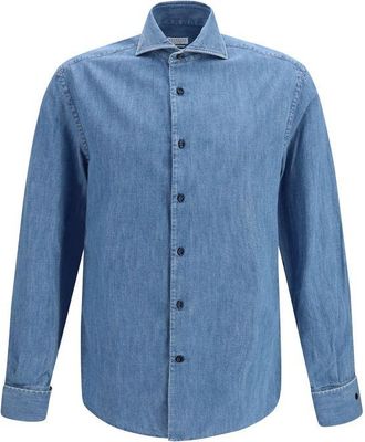 Brunello Cucinelli Blue Denim Mens Shirt