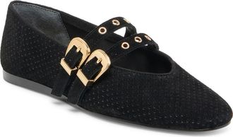 Dolce Vita Baylee Grommet Mary Jane Flat in Onyx Perforated Suede at Nordstrom, Size 8.5