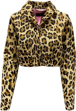 Dsquared2 Leopard Calf Hair Cropped Jas - Dames - Zomerjassen - Bruin - XL - Leer - Jassen
