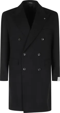 Tagliatore Black Double-Breasted Silver Embellishment Wool-Blend Coat