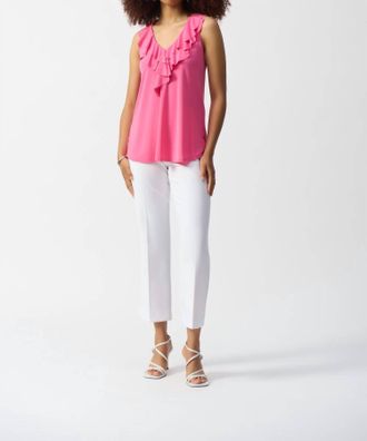 Joseph Ribkoff Silky Knit Sleeveless Tunic With Ruffles In Bubble Gum
