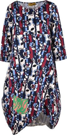 Ebarrito Blue Geometric Cotton-Blend Evening Dress