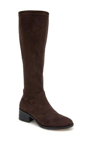 Kenneth Cole Women's Levon Knee High Boots In Chocolate Leather - Stretch Pull-On Boots Size 6
