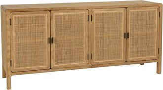 Macabane Aparador de 4 puertas de 170 cm de madera de mindi y rat&aacute;n natural