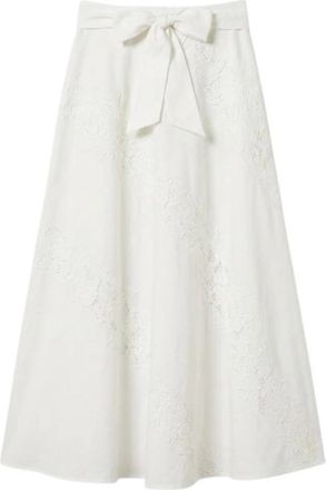 Twinset Lace Panel Bow Midi Rok - Dames - Midirokken - Wit - L - Katoen - Rokken