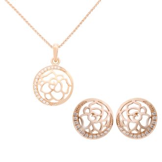 Orphelia Blair WoMens 925 Sterling Silver Set: Chain-Pendant + Earrings - Rose SET-7089/1 - One Size