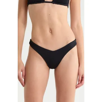 Kulani Kinis Y-Cut Thong Bikini Bottoms in Pitch Black at Nordstrom, Size X-Small
