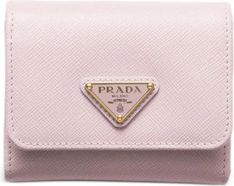 Prada small triangle-logo leather wallet - women - Calf Leather - One Size - Pink