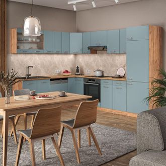 Vicco Cocina Esquinera R-line, Roble Azul-gris-dorado, 227 X 287 Cm Sin Encimera