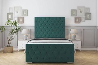 Sloomy Watson Plush Bed Frame With 50 Upholstered Headboard in Emerald | Size: Double