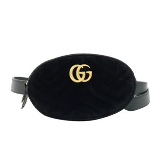 Gucci Gg Marmont Belt Embellished Matelasse Velvet Black Velvet Handbag (Pre-Owned)